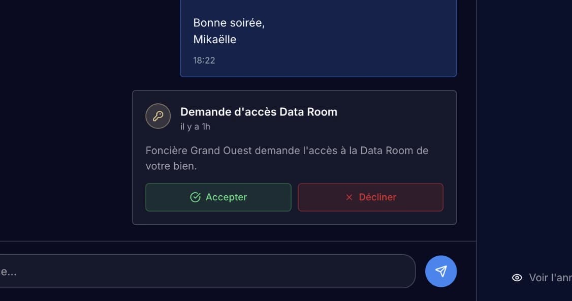 Aperçu de la data room sécurisée d’un dossier sur Matchstone